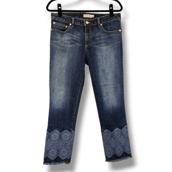 Tory Burch Cropped Embroidered Cuff Straight Leg Jeans Women’s Size 30 - Picture 2 of 12